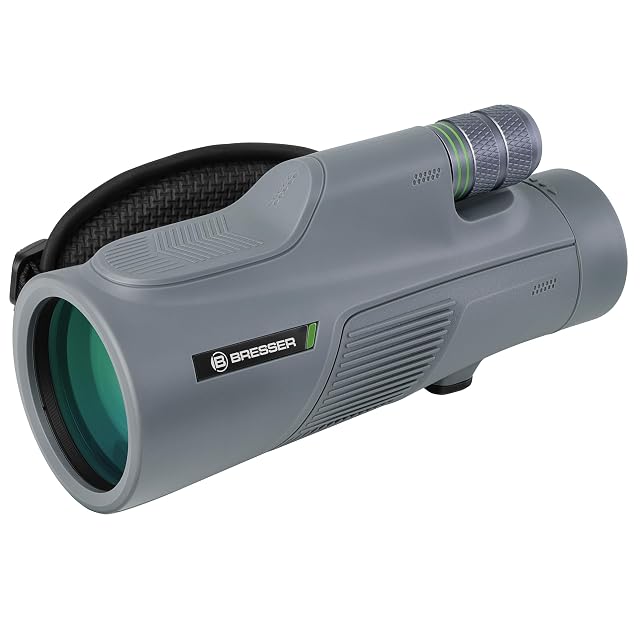Monocular Bresser Wave 12×50 con blindaje de goma y correa de mano