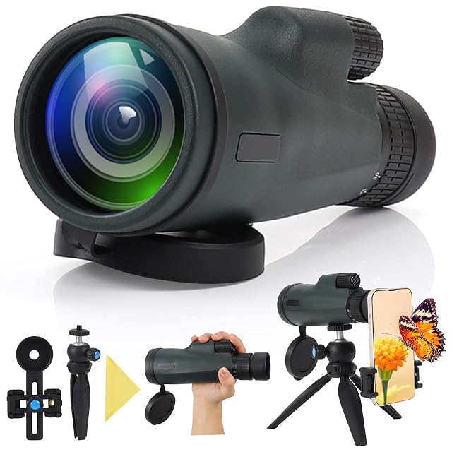 Monocular zoom Czemo 10-30×50 con soporte para móvil sobre su trípode metálico