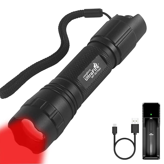 Linterna LED roja UltraFire 501R con cabezal de zum