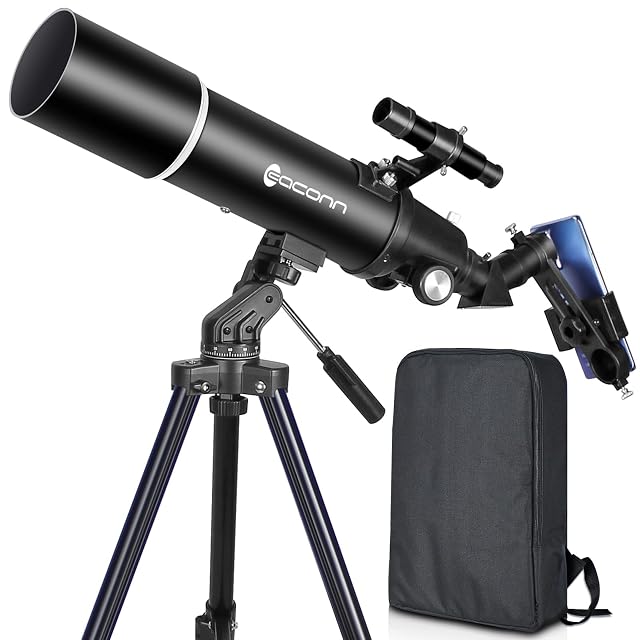 Refractor EACONN E-80AZ con su mochila y su trípode regulable