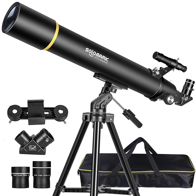 Refractor SOLOMARK 80900 sobre su trípode de aluminio a plena altura