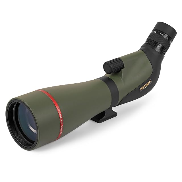 Catalejo con zoom Omegon 20-60×80 con el parasol antirrocío extendido