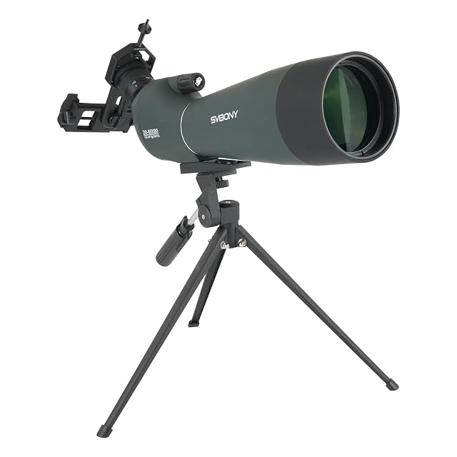Catalejo acodado SVBONY SV28 20-60×80 sobre su trípode de mesa